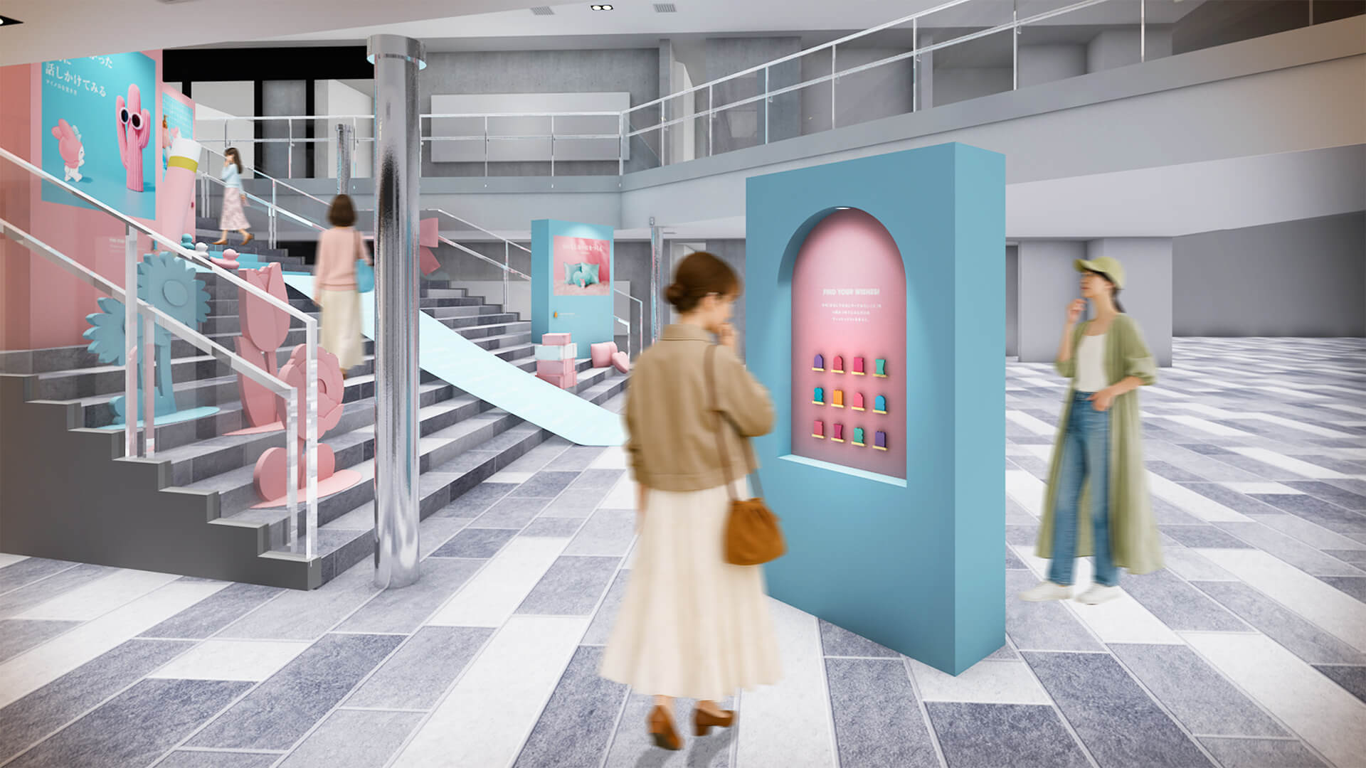 マイメロディの展示物が設置されたイベント会場内のイメージ画像